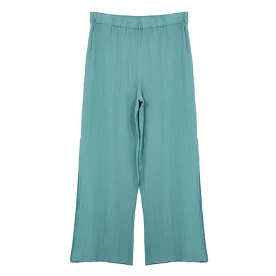 Trendyol Curve Blue Slit Detailed High Waist Wrapped Wide Leg Beach Wear Woven Trousers