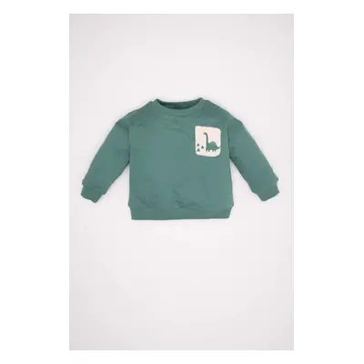 DEFACTO Baby Boy Green Crew Neck Dinosaur Printed Soft Furry Thin Sweatshirt