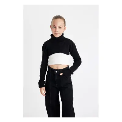 DEFACTO Girls Crop Turtleneck Sweater