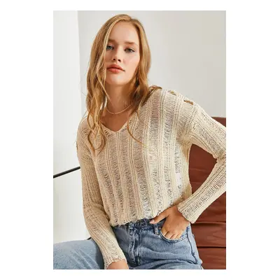 Bianco Lucci Women's Openwork Knitwear Knitted Sweater