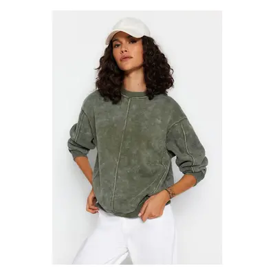 Trendyol Khaki Aged/Faded Effect Thick Fleece Inside Regular/Normal Fit Knitted Sweatshirt