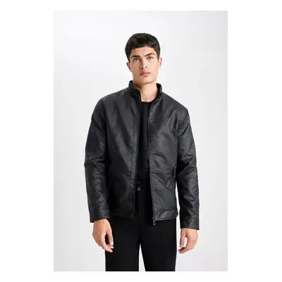 DEFACTO Water Repellent Regular Fit Stand Collar Faux Leather Coat Jacket