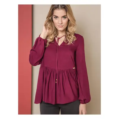 Blouse ONE with a wide frill burgundy