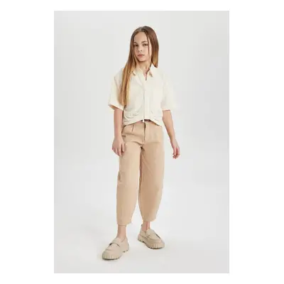 DEFACTO Girls Barrel Fit Wide Leg Cotton Belted Trousers