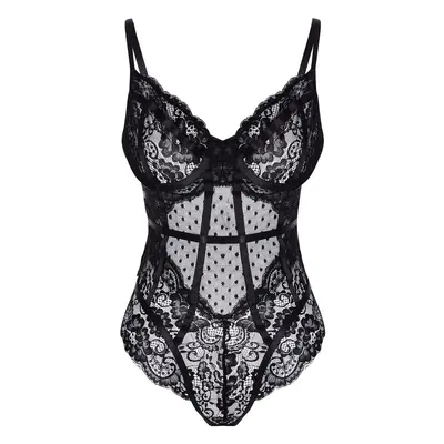 Trendyol Black Lace Rope Strap Snap Knitted Bodysuit