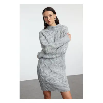 Trendyol Gray Mini Knitwear Soft Textured Hair Knit Dress