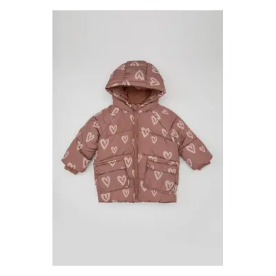 DEFACTO Baby Girl Hooded Heart Patterned Puffer Coat