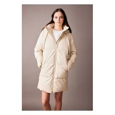 DEFACTO Waterproof Hooded Puffer Inflatable Faux Leather Coat Parka