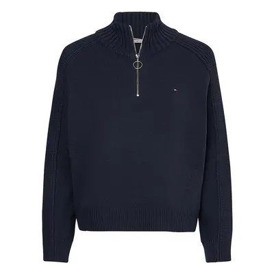 Tommy Hilfiger Sweater - ZIP-UP HIGH-NK SWEATER blue