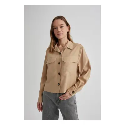 DEFACTO Crop Twill Long Sleeve Shirt