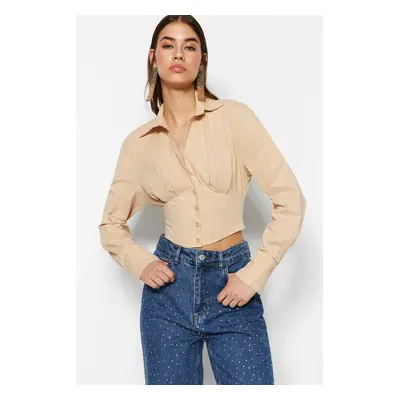 Trendyol Stone Crop Lined Corset Detailed Poplin Shirt