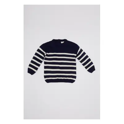 DEFACTO Baby Boy Navy Blue Crew Neck Striped Knitwear Sweater