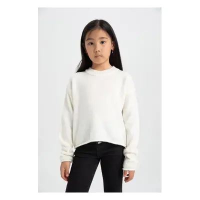 DEFACTO Girl's Standard Fit Crew Neck Sweater