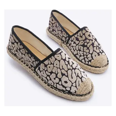 Marjin Women's Velvet Leopard Patterned Jute Espadrille Ballerina Bahven Beige