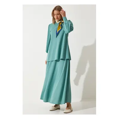 Happiness İstanbul Women's Green Tunic Skirt Knitted Set