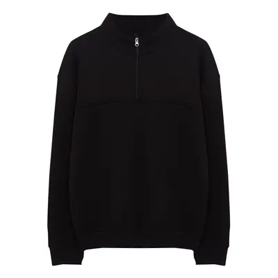 Trendyol Black Oversize/Wide Cut Stand Collar Zippered Sweatshirt