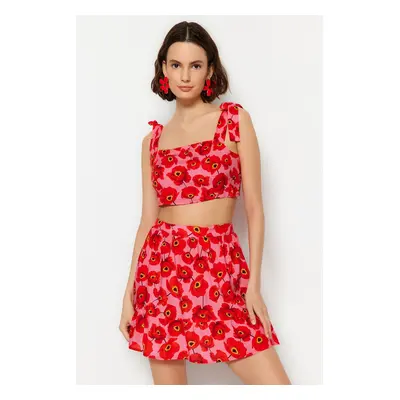 Trendyol Floral Pattern Woven Binding Blouse and Skirt Set