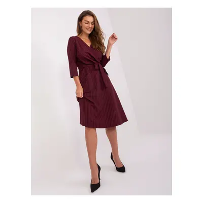 Burgundy midi cocktail dress with belt