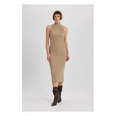 DEFACTO Fitted Half Turtleneck Basic Plain Sleeveless Midi Knit Dress