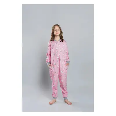 Llama children's jumpsuit with long sleeves, long pants - pink print