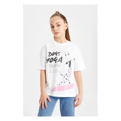 DEFACTO Girl Oversize Fit Crew Neck Printed Short Sleeve T-Shirt