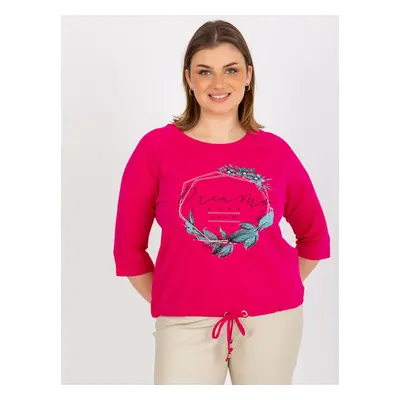 Women's Plus size T-shirt with 3/4 raglan sleeves - fuchsia