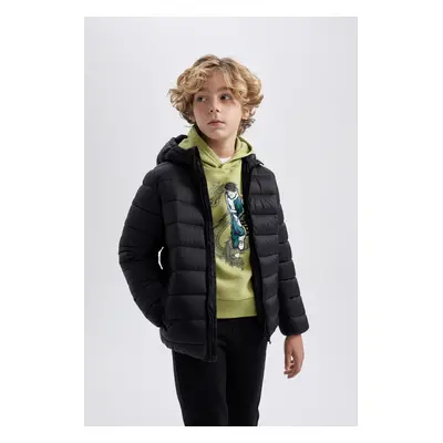 DEFACTO Boy's Water Repellent Hooded Basic Puffer Jacket