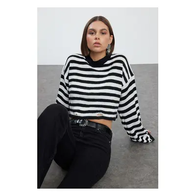 Trendyol Black Soft Textured Crew Neck Crop Knitwear Sweater