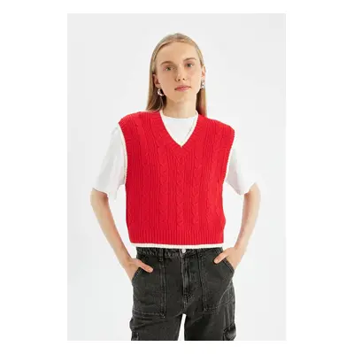 DEFACTO Cool Slim Fit Basic Plain V Neck Red Knit Sweater