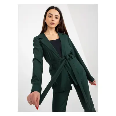 Dark green blazer with pockets and belt