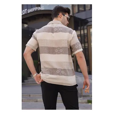 Madmext Men's Brown Short Sleeve Jacquard Shirt