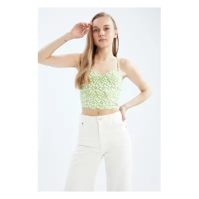 DEFACTO Strappy Floral Crop Blouse