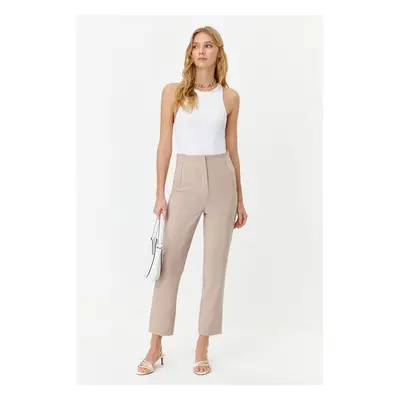 Trendyol Mink Cigarette High Waist Ankle-Length Woven Trousers