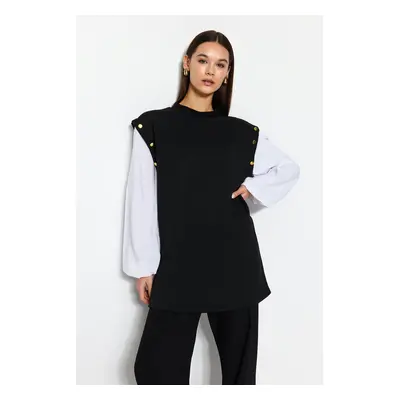 Trendyol Black Button Detailed Shirt Sleeve Knitted Tunic