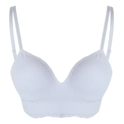 Trendyol White Seamless Lace Detailed Non-wired Cupped Bustier Knitted Bra