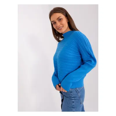 Blue women's sweater with asymmetrical turtleneck