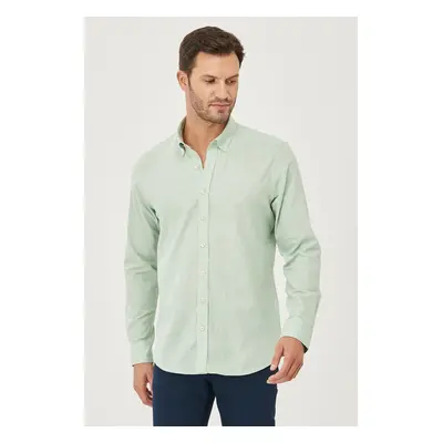 AC&Co / Altınyıldız Classics Men's A.mint Slim Fit Buttoned Collar Linen Look 100% Cotton Flared