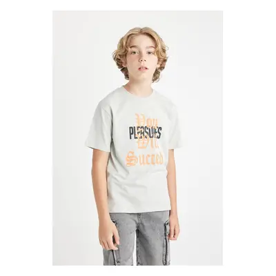 DEFACTO Boy's Crew Neck Printed Short Sleeve T-Shirt