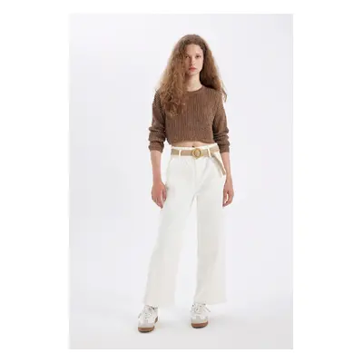 DEFACTO Paperbag Pocket High Waist Double Leg Gabardine Trousers