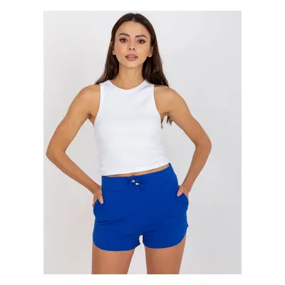 Basic Navy Blue High-Waisted Sweat Shorts