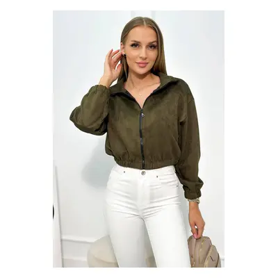 Suede zippered sweatshirt in khaki color