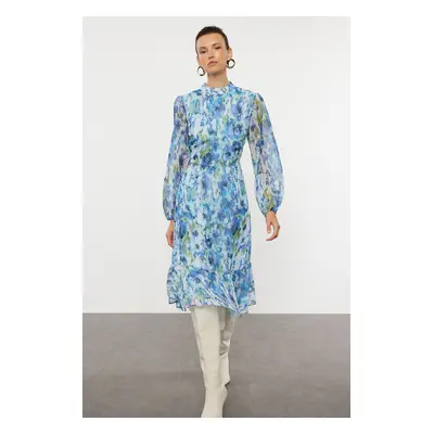 Trendyol Multicolored Floral Patterned Flounce Midi Woven Dress