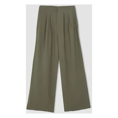 DEFACTO Wide Leg Wide Leg Double Pleated Basic Plain Woven Trousers