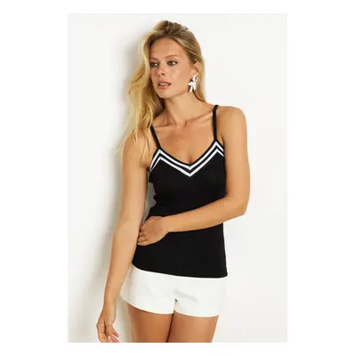 Cool & Sexy Women's Black Stripe Banded Blouse