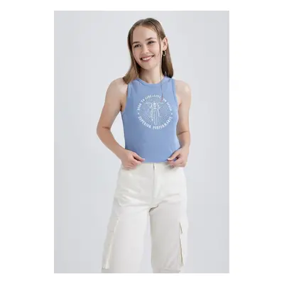 DEFACTO Cool Fitted Printed Ribbed Camisole Washed Pale Effect Undershirt