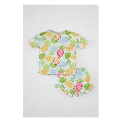 DEFACTO Baby Girl Patterned Short Sleeve T-Shirt and Shorts Set of