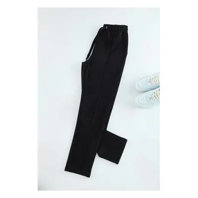 Trendyol Black Regular Cut Textured Stitch Detailed Sweatpants