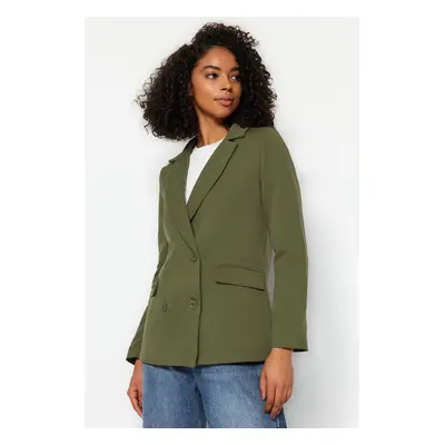 Trendyol Dark Khaki Regular Lined Double-Breasted Woven Blazer Jacket