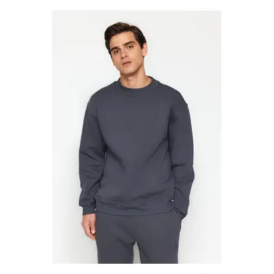 Trendyol Anthracite Oversize/Wide Cut Half Turtleneck Letter Embroidered Sweatshirt