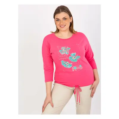 Women's blouse plus size with 3/4 sleeves and print - pink